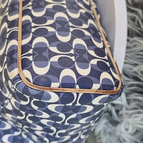 Coach Peyton Dream C Tote Blue White Signature Canvas Leather Trim Shoulder Bag - Picture 9 of 17